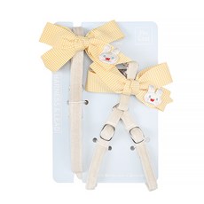 파스텔펫 강아지 체크리본 벨벳 리드줄 + 가슴줄 M 세트, 옐로우, 1세트