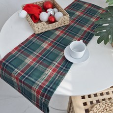 JHOME 聖誕格紋方形桌旗, 220 x 30 cm, 綠色格紋, 1個