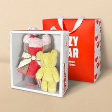 Songwol 松月 Mumu Friends 舒適熊毛巾 180g 30支精梳棉 + 迷你熊 35g 30支棉紗 禮盒組, 紅色(小熊), 隨機出貨(迷你熊), 隨機出貨(緞帶), 1套