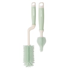 LALA&MORE 柔軟矽膠旋轉式清潔刷 + 奶嘴刷套組, 1套, 淺薄荷綠