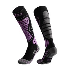 GOLOV.EJOy 羊毛長筒滑雪襪/運動機能壓力襪 360°梯度壓縮, 黑紫色, 1雙