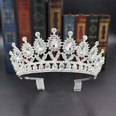 LUNA GLAM 自助婚紗水滴公主銀色髮梳皇冠 H005-2, 白色, 1個