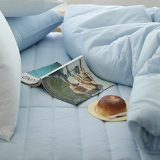 BasicTone 韓國製高密度60支純棉加大尺寸鬆緊帶固定式床墊, 天空藍