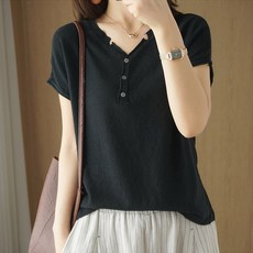 앤드스타일 여성용 엣지 브이넥 린넨 반팔 니트 260619