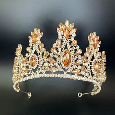 Luna Glam 花卉造型水晶皇冠 自助婚紗 WC915, 1個, 玫瑰金蜜桃色