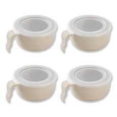 Attihome All the Plate 附把手麥片碗 4入含蓋組 奶油色, 1套, 奶油(麥片球),透明(蓋子)