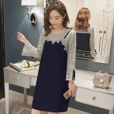 孕婦蕾絲拼接連身裙