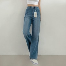 sugarfun 女款夏季半寬鬆直筒刷色牛仔褲