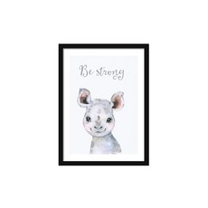 한수오 북유럽 인테리어 액자프레임 + 포스터 세트 아기코뿔소, 블랙