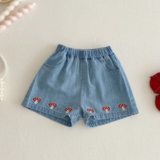 JOYMULTI MK 兒童蘑菇刺繡鬆緊帶夏季短褲