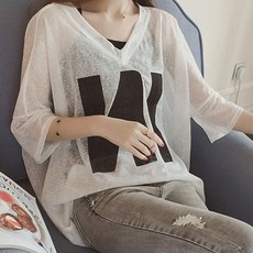 구디프 여성용 뉴 V넥 루즈핏 티셔츠 + 레이어드 탑 세트