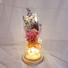 有花的風景永生花粉色康乃馨LED玻璃圓頂 大, 粉色（康乃馨），隨機發貨（口袋）