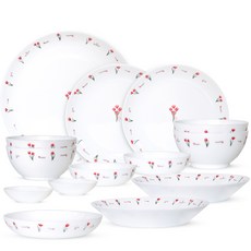 ARCOROC Romance Flora 2人份晚餐家用碗盤組 14p, 白色, 飯碗 2p + 湯碗 2p + 小菜盤 2p + 中菜盤 2p + 大菜盤 + 沙拉碗 2p + 小盤子 2p + 大盤子