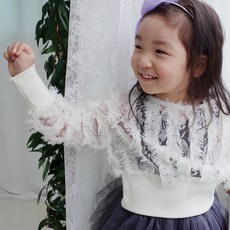 Ananmako女童款羅紋芭蕾蕾絲上衣