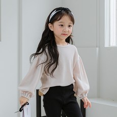 Lala Amang 女童款素色壓紋抓褶長袖T恤
