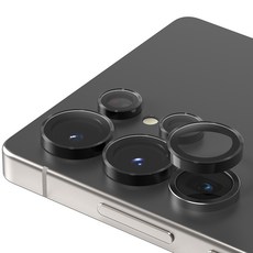 Sinjimoru 金屬邊框環手機相機鏡頭鋼化玻璃保護貼組 黑色 (適用於Galaxy S25 Ultra), 1組