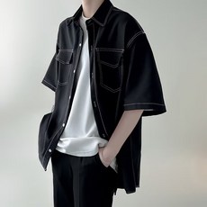 Starbean 男士縫線雙口袋短袖襯衫