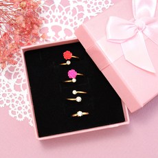 玫瑰水鑽戒指4件組