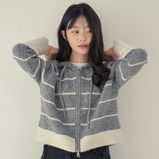 CocoDream 兒童條紋針織連帽拉鍊開襟衫