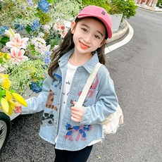 Starbean 女童可愛貓咪牛仔襯衫外套