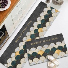 插畫地毯廚房地墊2件組, 12北歐波紋