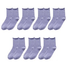 JOY MULTI 孕婦款捲邊造型素色中筒襪 紫色 7雙, 1組