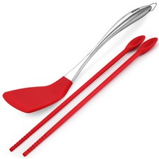 BER!NG 不鏽鋼柄矽膠鍋鏟 中+料理筷組, 混色, 1套
