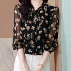 POPLARNC 女款花卉大尺碼領結襯衫 P25FBL081115