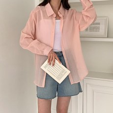 Lindashop 女性用 Plaguel 翻領簡約透視不對稱寬鬆版襯衫 cpnb2920k43