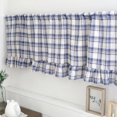 CASA VERDE 復古格紋荷葉邊短窗簾, 藍色