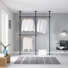 이지온드레스룸 철제 옷걸이 3단 행거 EFB-303, 블랙