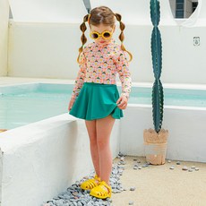 Lala Amang 女童款格紋花朵防曬泳衣泳裙套裝