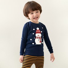 unifriend 童款9分棉質聖誕雪人上衣+色紗編織條紋褲套裝