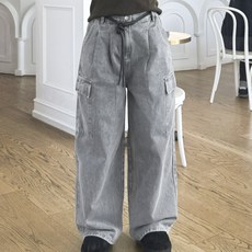 인비비드 여성용 스트릿 플로우 카고 와이드 워싱 데님 팬츠 G03K6_ij5464 롱