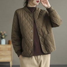 Elsso 女款中年鋪棉輕量短版日常絎縫大尺碼夾克