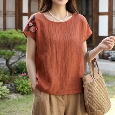 INFIOUS 女款中年薄款大尺碼花朵夏季短袖T恤 I263-0137