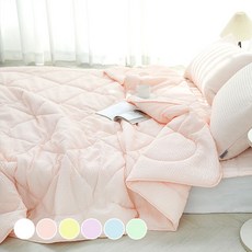 amante Fozhuz素色方塊泡泡紗薄被, 蜜桃粉