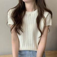 peilit 女款堅固織紋細緻哈倫袖短版針織短袖T恤