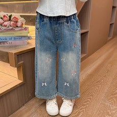 Starbean 女童蝴蝶結刺繡鬆緊牛仔褲