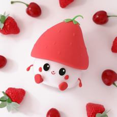 LED觸控計時室內裝飾矽膠草莓夜燈, 紅色