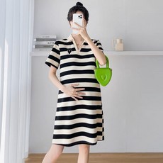 Unheve 愛心條紋孕婦連身裙