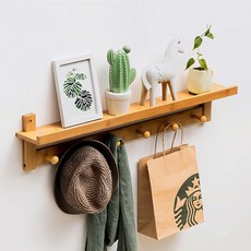 IYES 원목 후크 벽 행거 선반, 우드