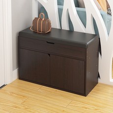 Avenue Goods鞋櫃椅多功能收納椅收納長椅 黑色胡桃木 80cm, 和行李箱黑色皮革+門