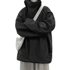 男款時尚潮流高領設計半開襟連帽防風外套