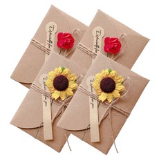 花朵裝飾感性信紙卡片4入組 (向日葵x2 玫瑰x2), 1組, 混色