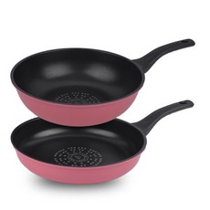 Kitchen-Art 電磁爐適用Pastel系列單柄鍋具 2入組, 平底鍋28cm+平底炒鍋28cm, 混色