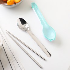 Bloom at home 透明便當餐具組, 湯匙 + 筷子 + 餐具盒, 綠色, 1套