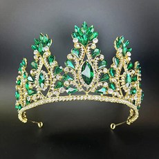 Luna Glam 花卉造型水晶婚禮皇冠 WC915, 金綠色, 1個