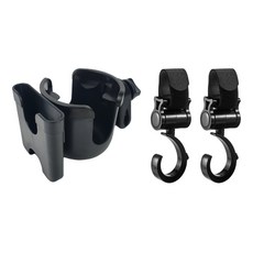 2合1嬰兒車手機杯架+掛鉤 2入, 黑色, 1組