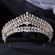 루나글램 셀프웨딩 티어 드롭스 크리스탈 티아라 H1339, 골드화이트(WDG316), 1개